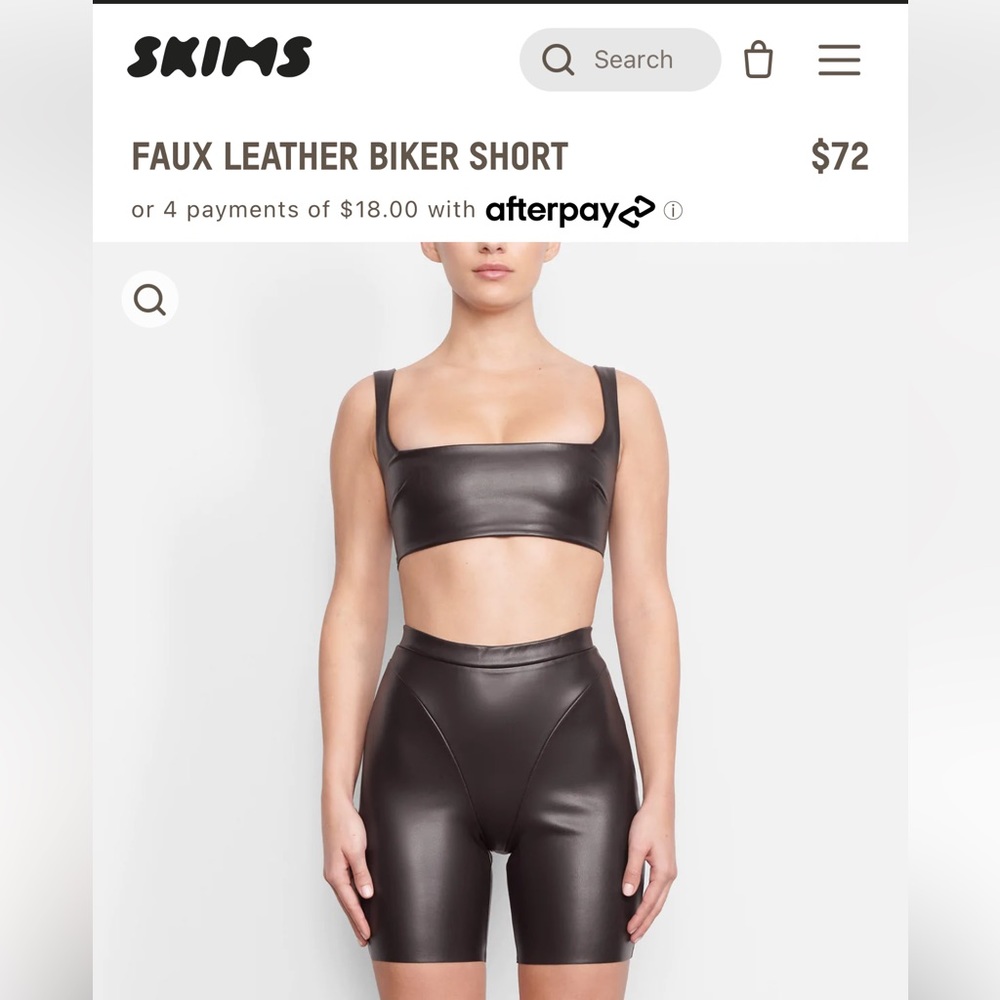 SKIMS FAUX LEATHER BIKER SHORTS SOOT SIZE EXTRA SMALL NWOT